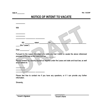 Notice Of Intent To Vacate Letter Sample Create A Free Template