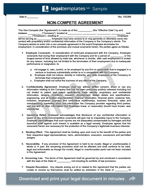 Free Employee Non Compete Agreement Template