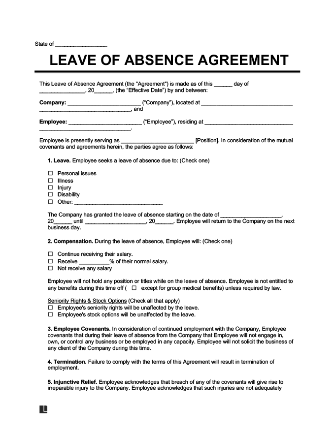 Leave Of Absence Agreement Template Create A Free Leave Of Absence Agreement