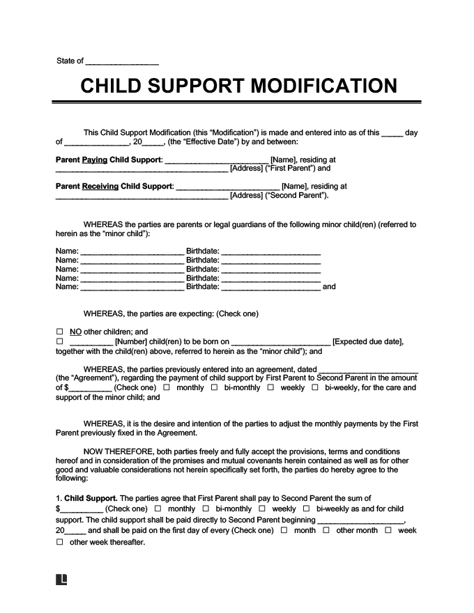 Child Support Modification Create Download A Free Template