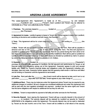 Arizona Residential Lease/Rental Agreement Form & Template 