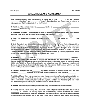 arizona residential leaserental agreement form template free pdf