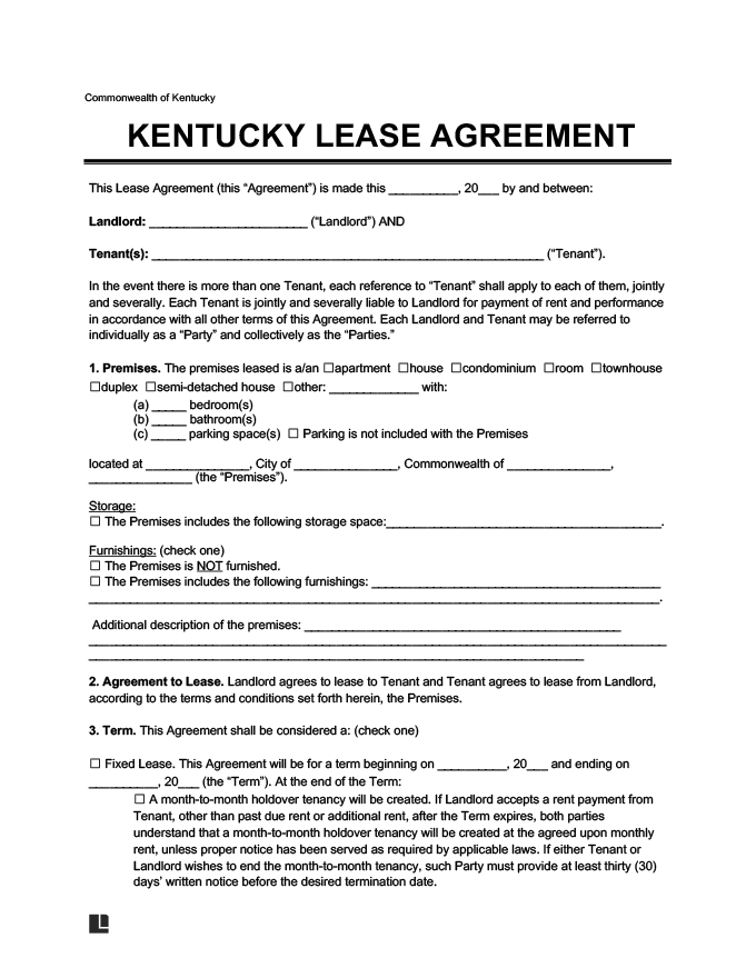 Kentucky Lease Agreement Template