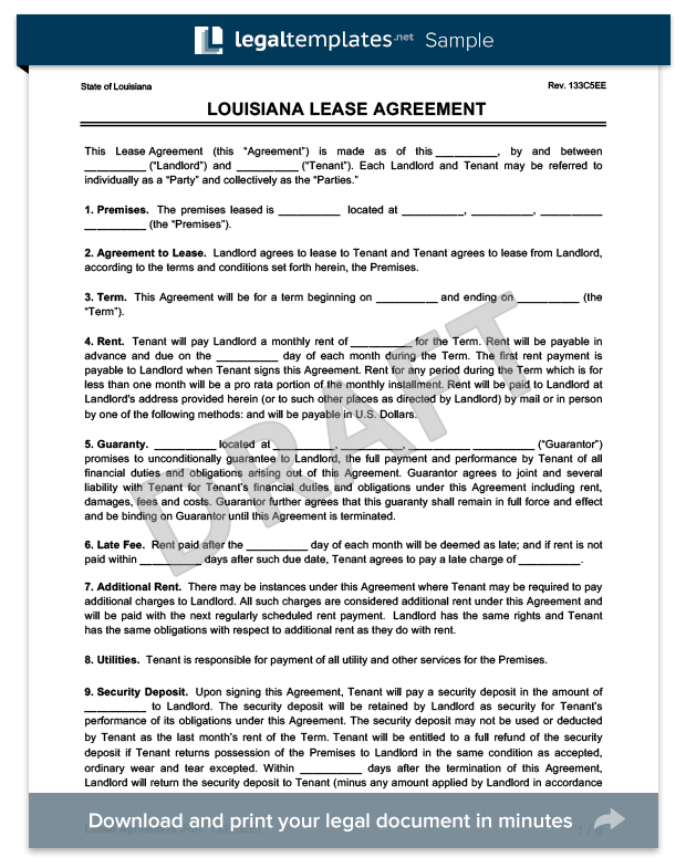 Louisiana Residential Lease/Rental Agreement Forms Free PDF
