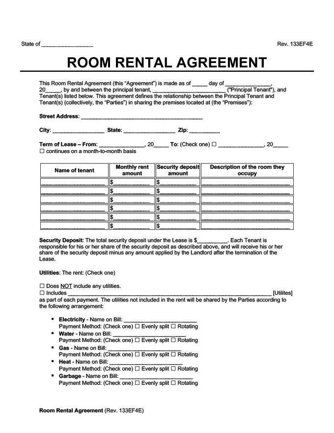 Room Rental Agreement Form | Create a Free Room Rental Agreement