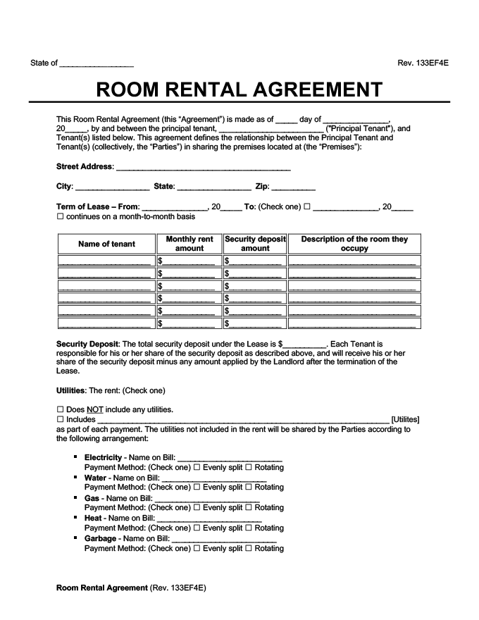 Room Rental Agreement Form Create A Free Room Rental Agreement