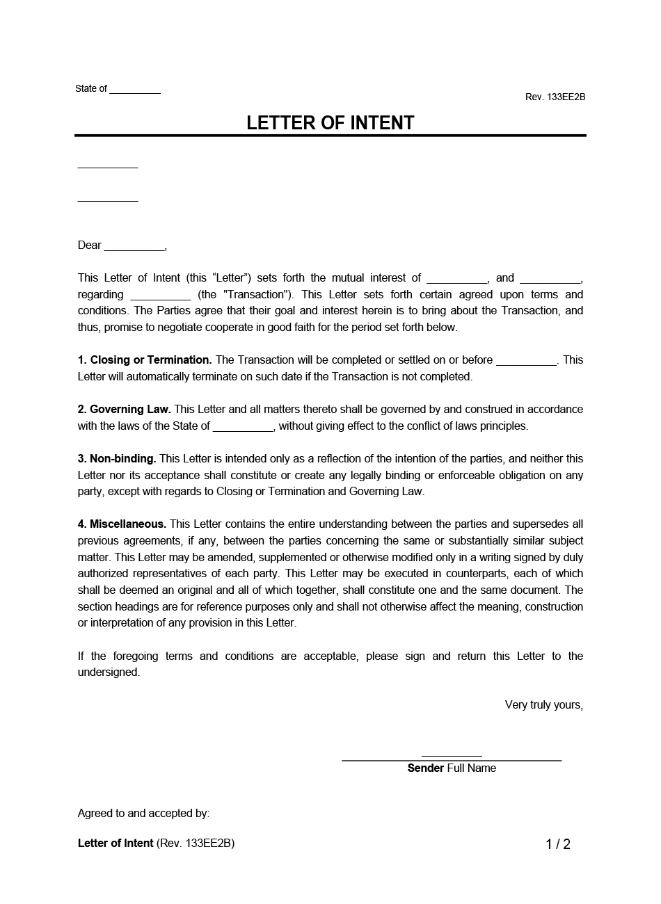 letter of intent example form