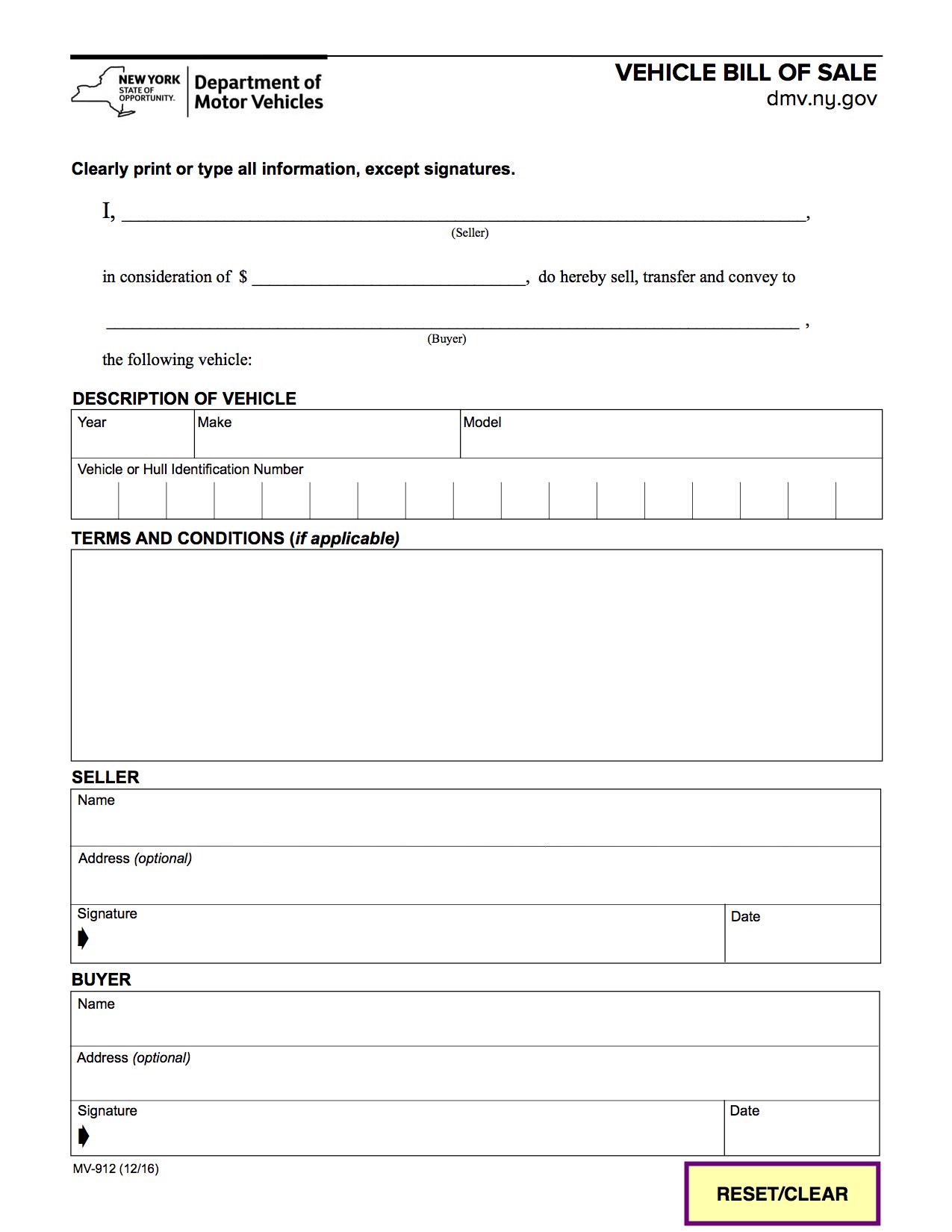 Free New York Bill Of Sale Form Pdf Template Legaltemplates