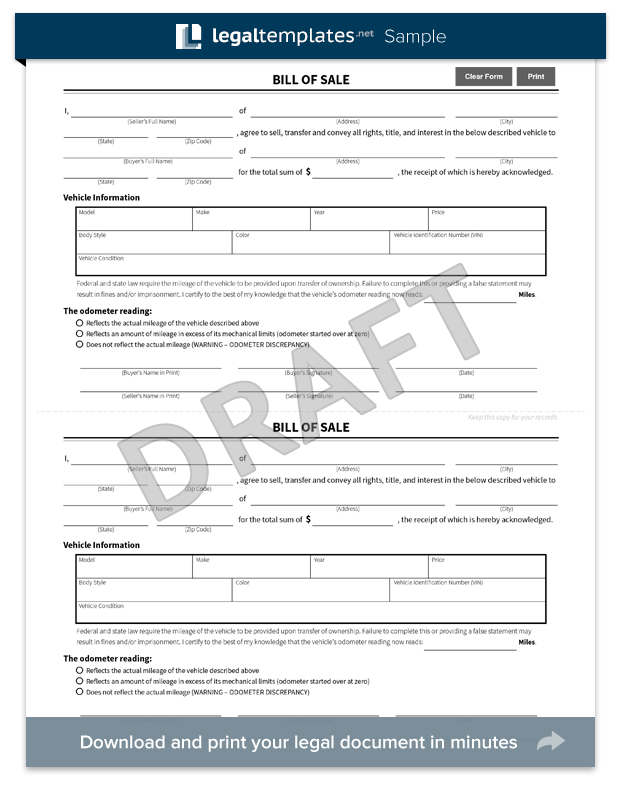Free Bill Of Sale Forms Pdf Word Eforms Free