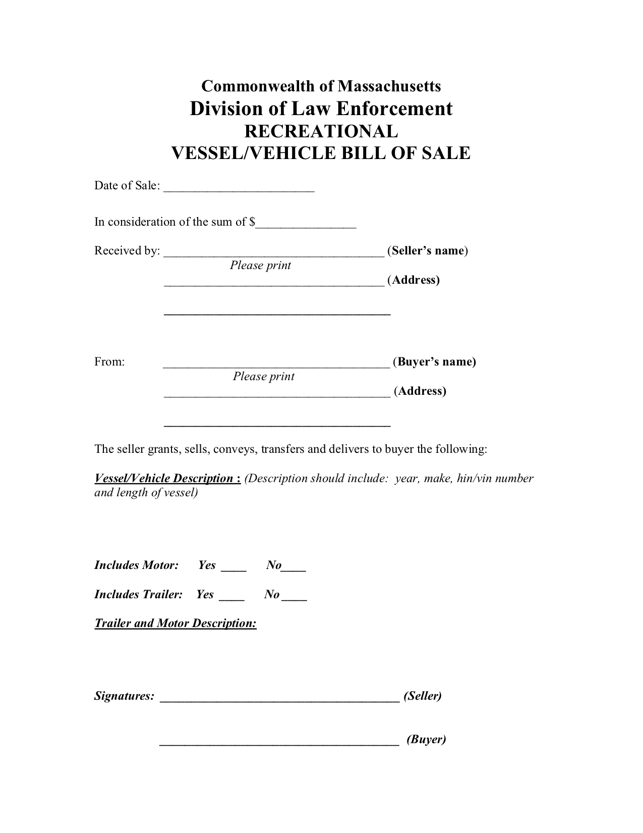 Free Massachusetts Bill of Sale Form - PDF Template  LegalTemplates For Bill Of Sale Template Ri