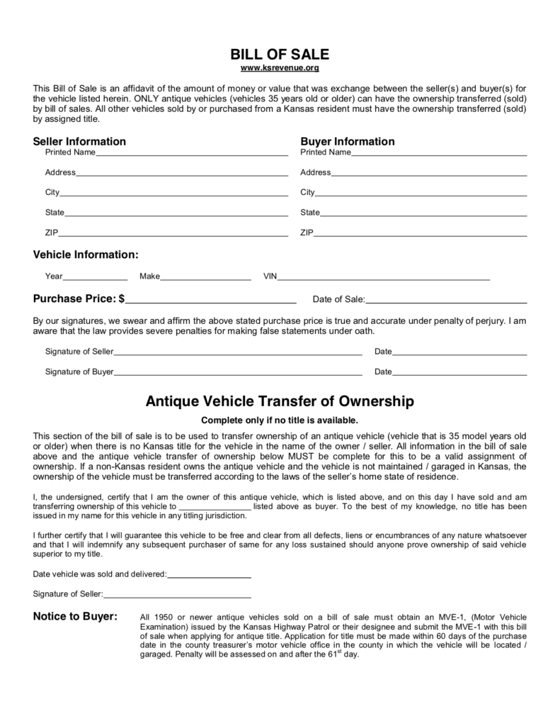 Free Kansas Bill of Sale Form - PDF & Word | LegalTemplates