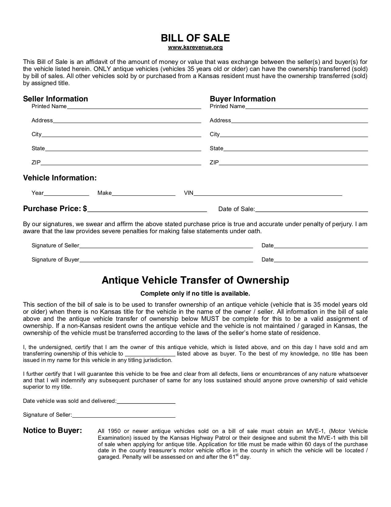 Free Kansas Bill Of Sale Form PDF Word LegalTemplates
