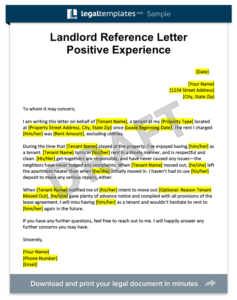 Landlord Reference Letter Positive Experience Template