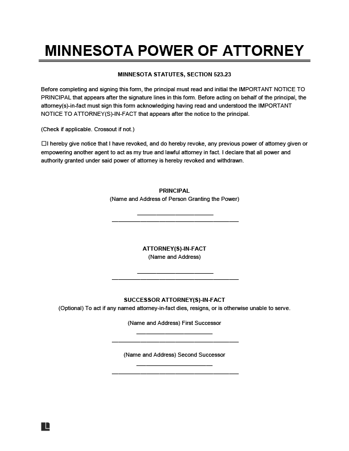 Power Of Attorney Form Mn