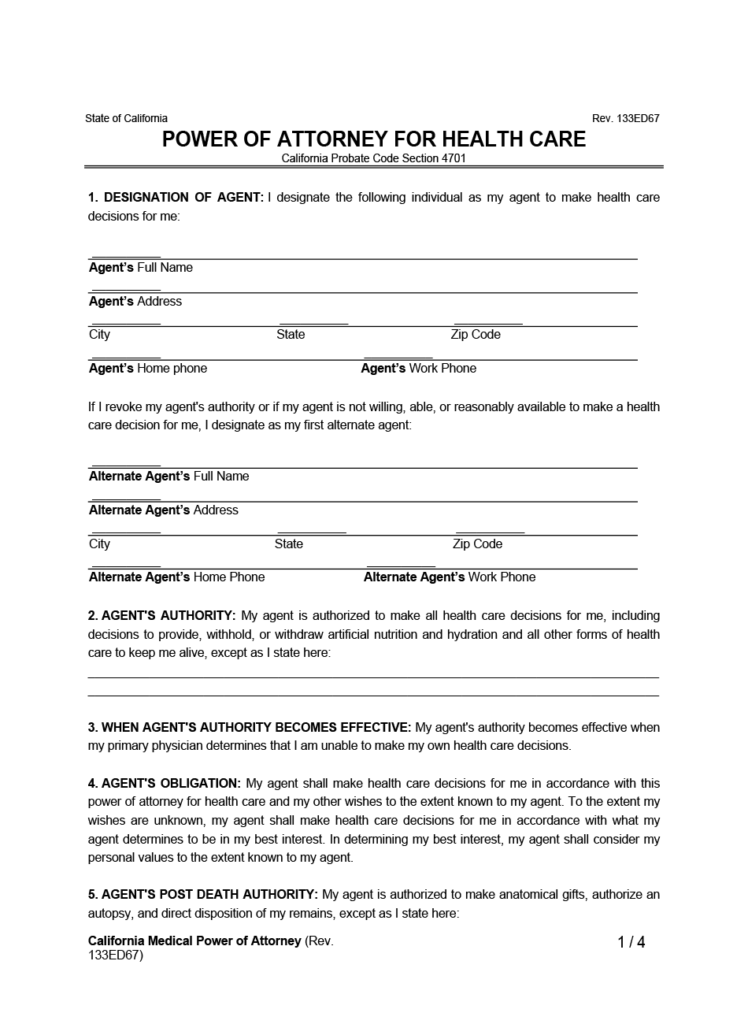 Free California Advance Directive Form | PDF & Word