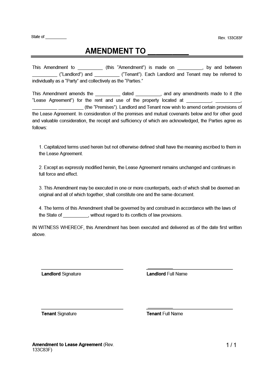 Amendment to Lease Agreement Example Form