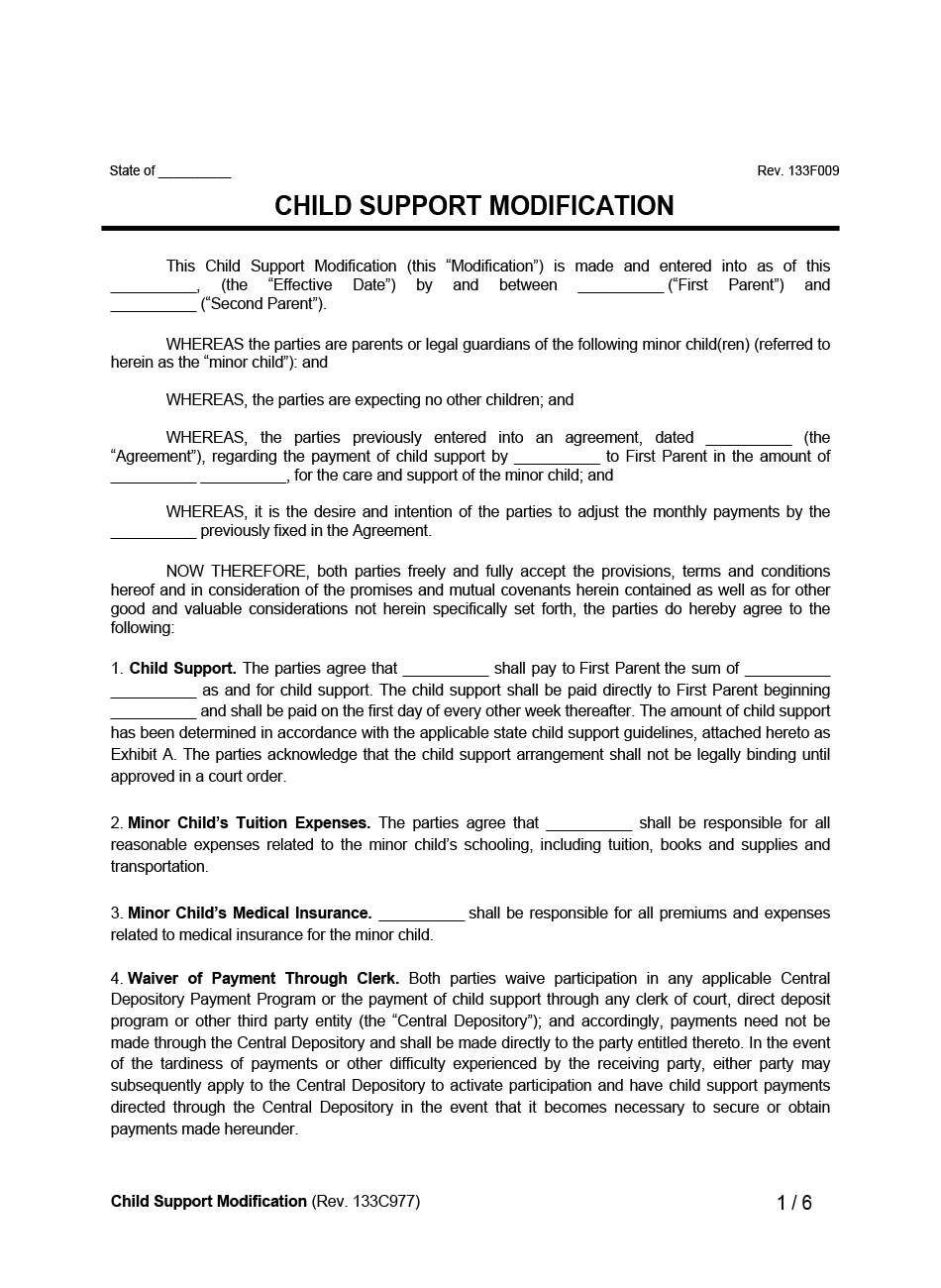 Child Support Modification Example Form
