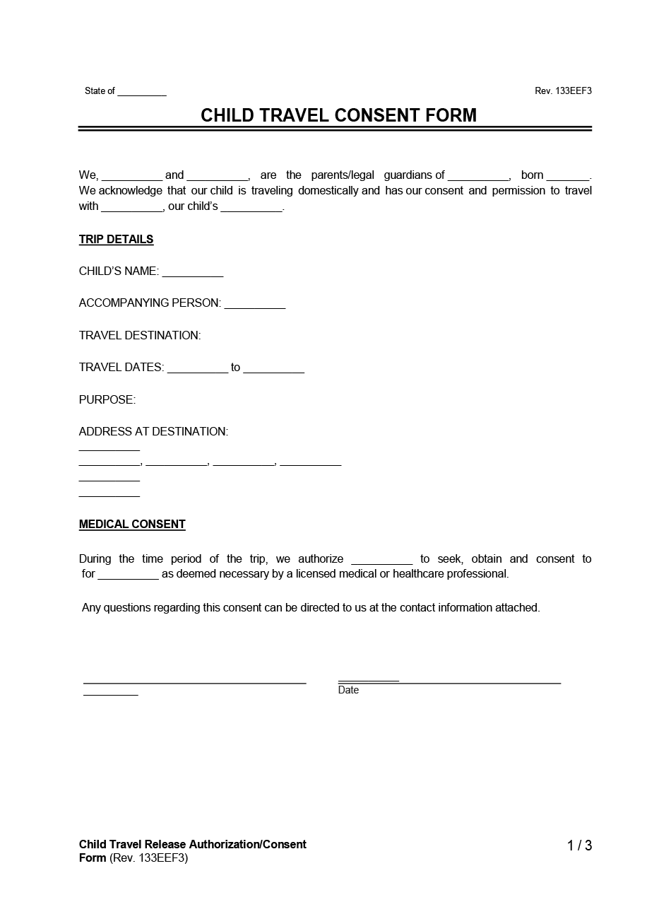 Child Travel Release Form - Legal Templates