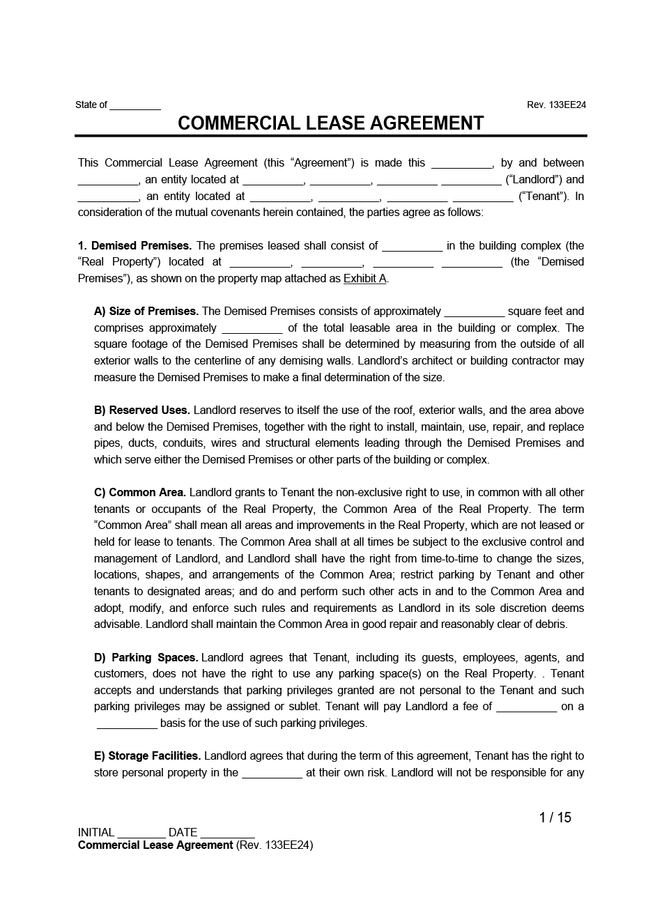 Commercial Lease Agreement Example Form