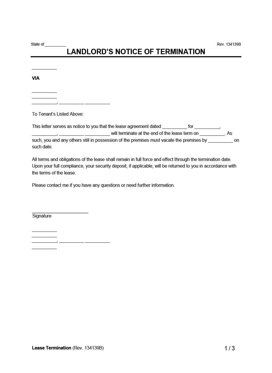 Lease Termination Example Form