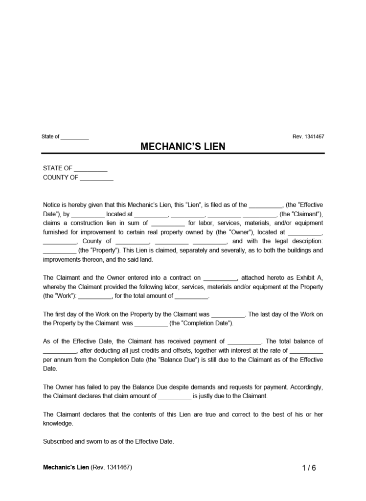 Free Mechanic's Lien Template | PDF & Word