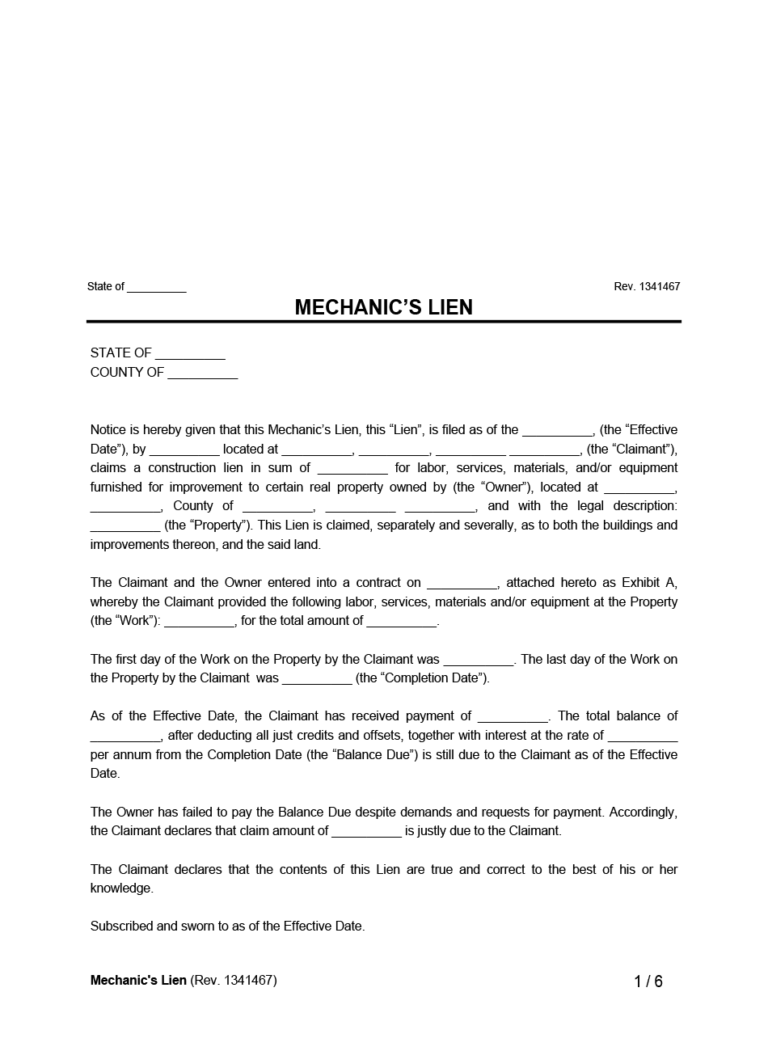 Free Mechanic's Lien Template | PDF & Word