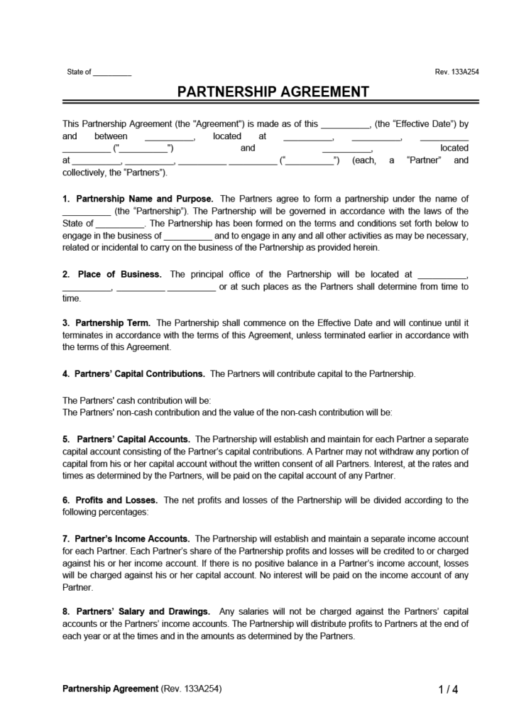 Partnership Agreement Template Create A Partnership Agreement