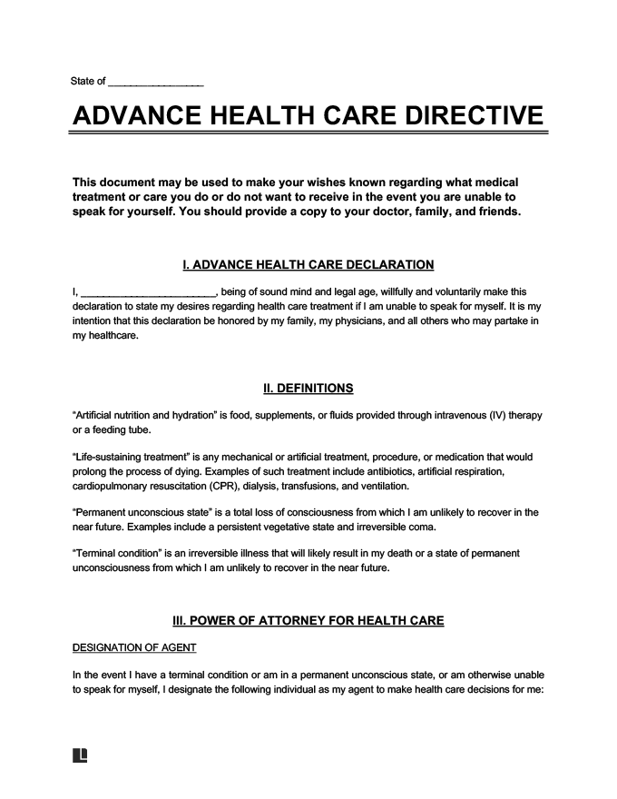 Advance directive forms california 2019
