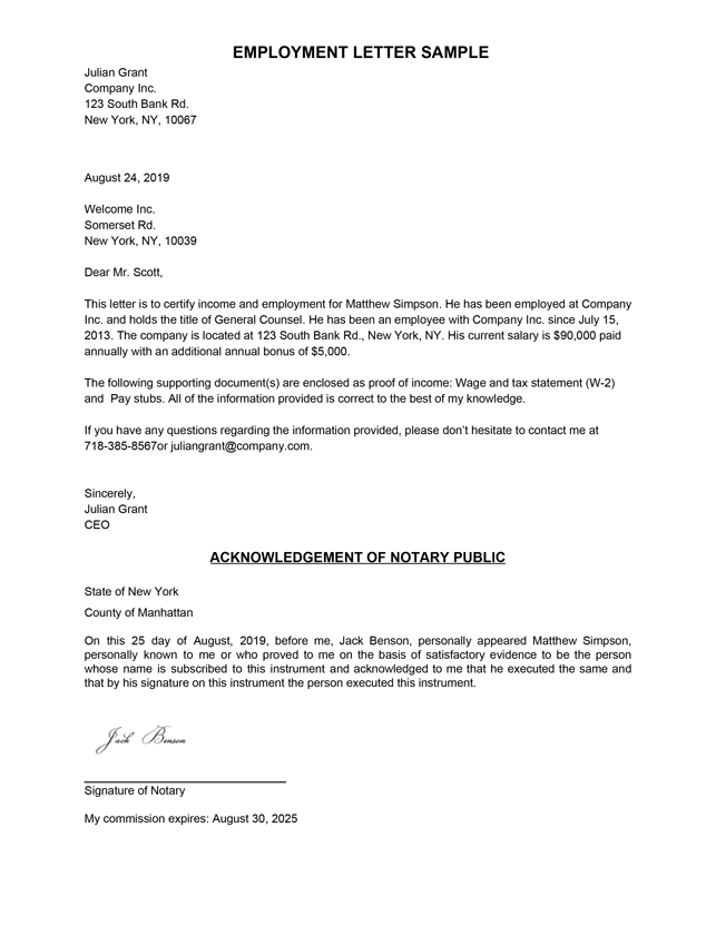 Employment Verification Letter Letter Of Employment Samples Template