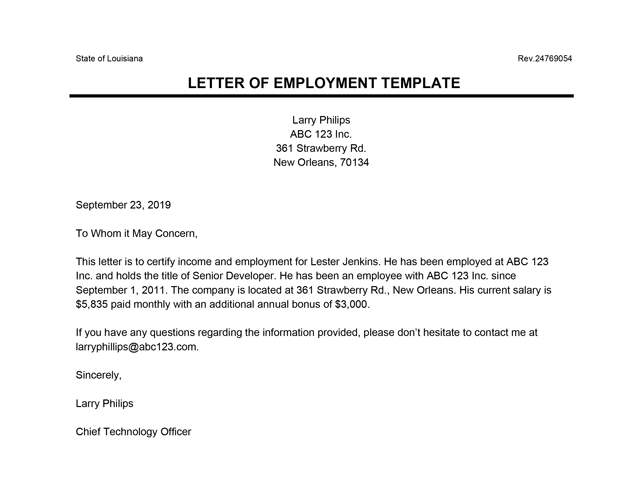 Employment Verification Letter | Letter of Employment ...