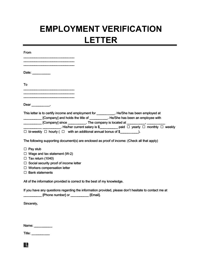 employment verification letter legal templates