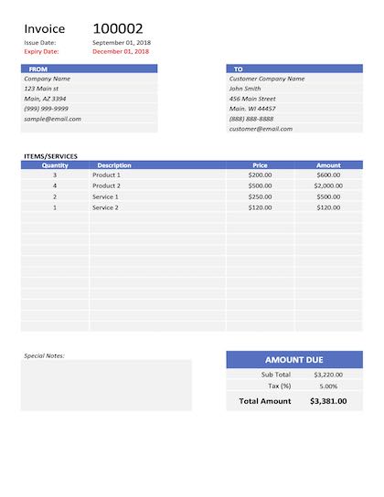 excel free invoice template