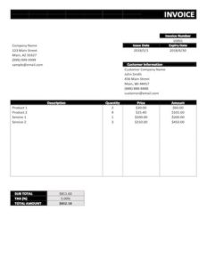 generic invoice template excel sample image
