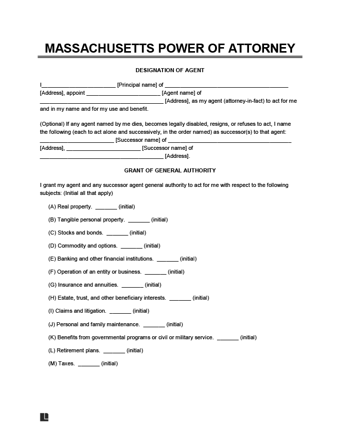 Free Massachusetts Power Of Attorney Forms PDF Word Downloads