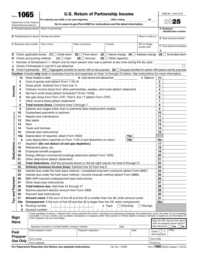 Form 1065 for giving the return of US partnership income