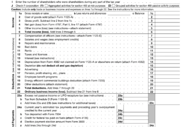 IRS Form 1120-S (2024) – U.S. Income Tax Return for an S Corporation. Official tax document for reporting business income, deductions, and credits.
