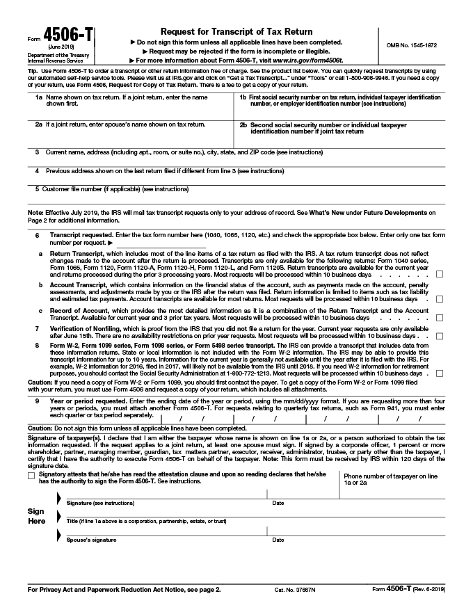 form 4506-t