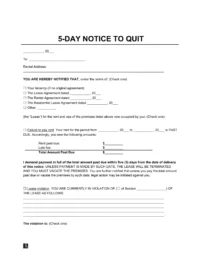 5-Day Eviction Notice to Quit Template