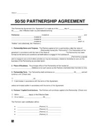 5050 partnership agreement template