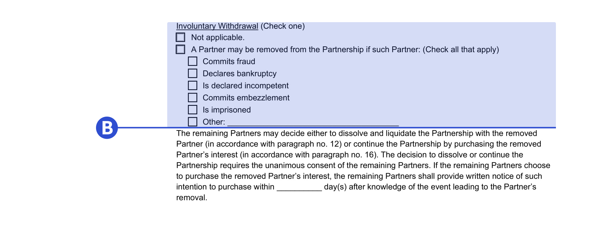Where to include involuntary withdrawal details in our template.