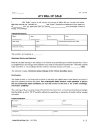 ATV Bill of Sale form