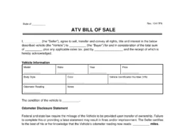 ATV Bill of Sale form