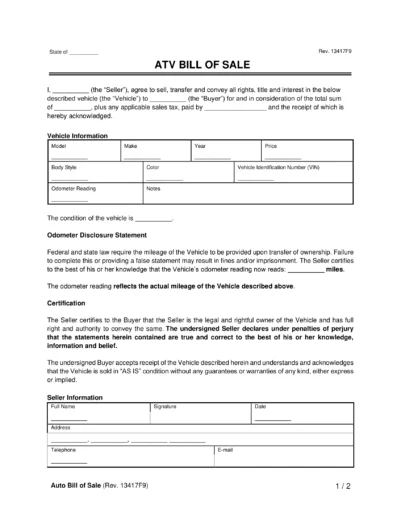ATV Bill of Sale form
