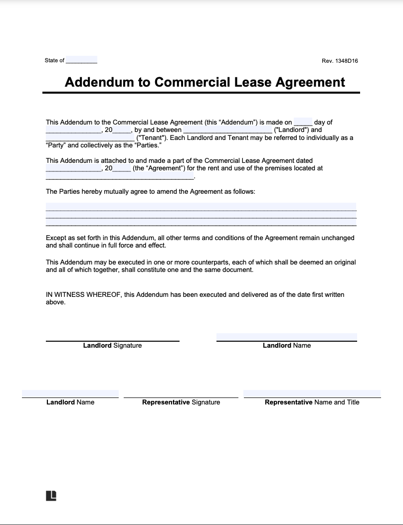 Commercial Lease Agreement Addendum