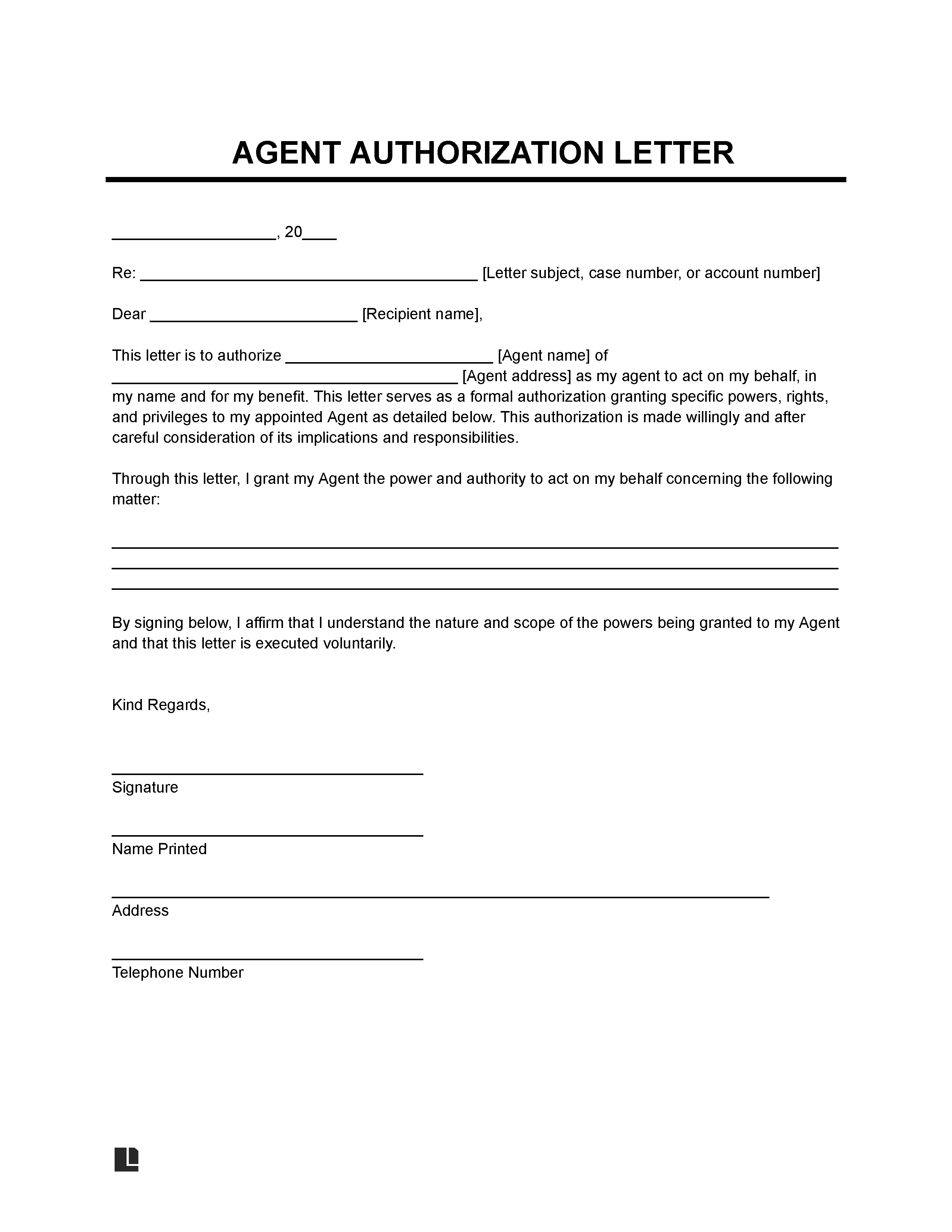 Agent Authorization Letter Template