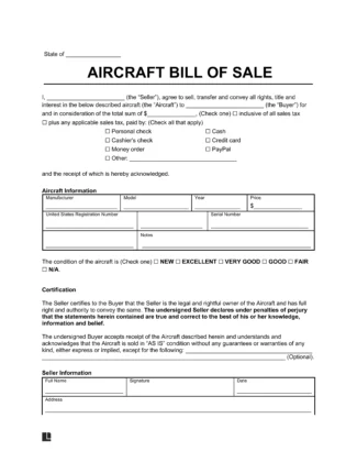 aircraft bill of sale form