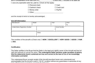 aircraft bill of sale form