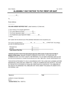 Alabama 7-Day Notice to Quit for Non-Payment of Rent