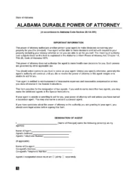 Alabama Durable Statutory Power of Attorney Form