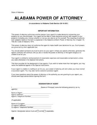 Alabama Durable Statutory Power of Attorney Form